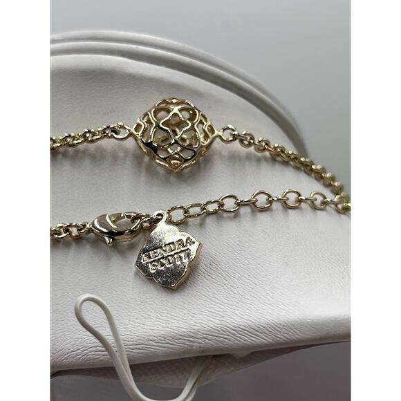 Kendra Scott “Devalyn" Puff Logo Medallion Gold Plated Long Station Necklace - Picture 7 of 12